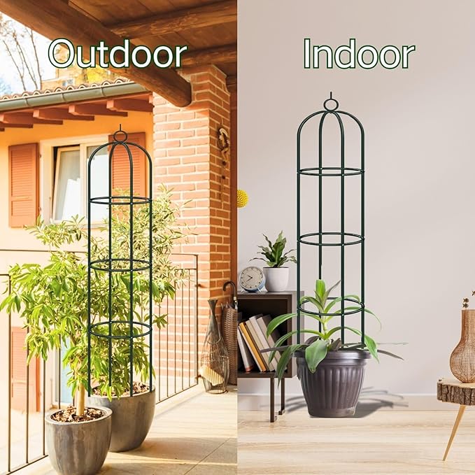 100% Metal Obelisk Trellis for Climbing Plants Outdoor Indoor 6.2Ft Tall Powder-Coated Thicken Steel Towering Plant Support Weather-Proof Garden Trellis for Vine Vegetables Flowers(White)