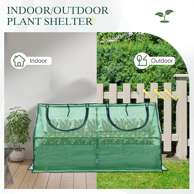 BPS 4x2x2 FT Raised Garden Bed with Green PE Cover Portable Mini Greenhouse with 2 Zipper Windows for Patio Garden Yard