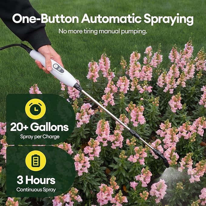2 Gallon Electric Sprayer Battery Powered Spray Bottle Automatic Water Pump Plant Mister Weed Yard Sprayer with 3 Nozzles Ergonomic Handle 3 Hours Long Battery Life