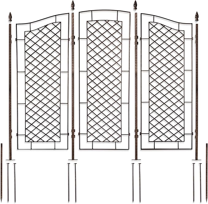 H Potter 3-Panel Garden Privacy Screen Trellis 88 lb Heavy Iron Freestanding Landscape Structure 75 Wide GAR573L