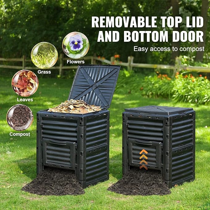 VEVOR Garden Compost Bin 80 Gallon BPA Free Composter Large Capacity Outdoor Composting Bin with Top Lid and Bottom Door Easy Assembling Lightweight Fast Creation of Fertile Soil