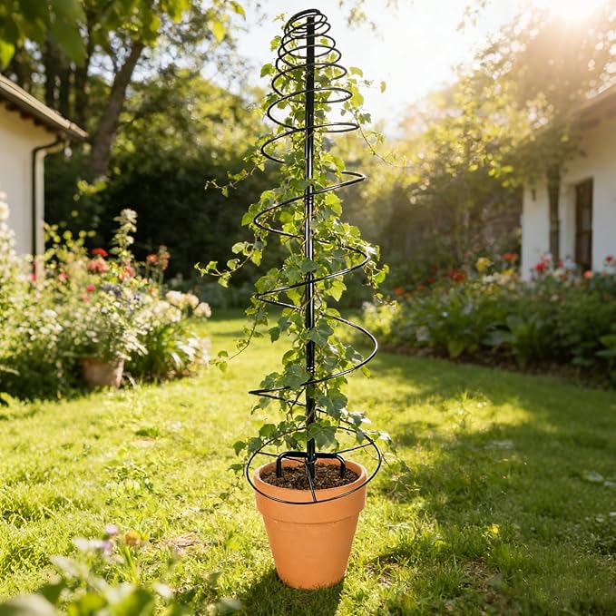 2 Pack Spiral Metal Trellis for Climbing Plants Outdoor 41 Adjustable Plants Trellis Support Metal Garden Trellis with Center Pole and 3 Pronged Climbing Plant Grow Cage Stand for Plants Flowers