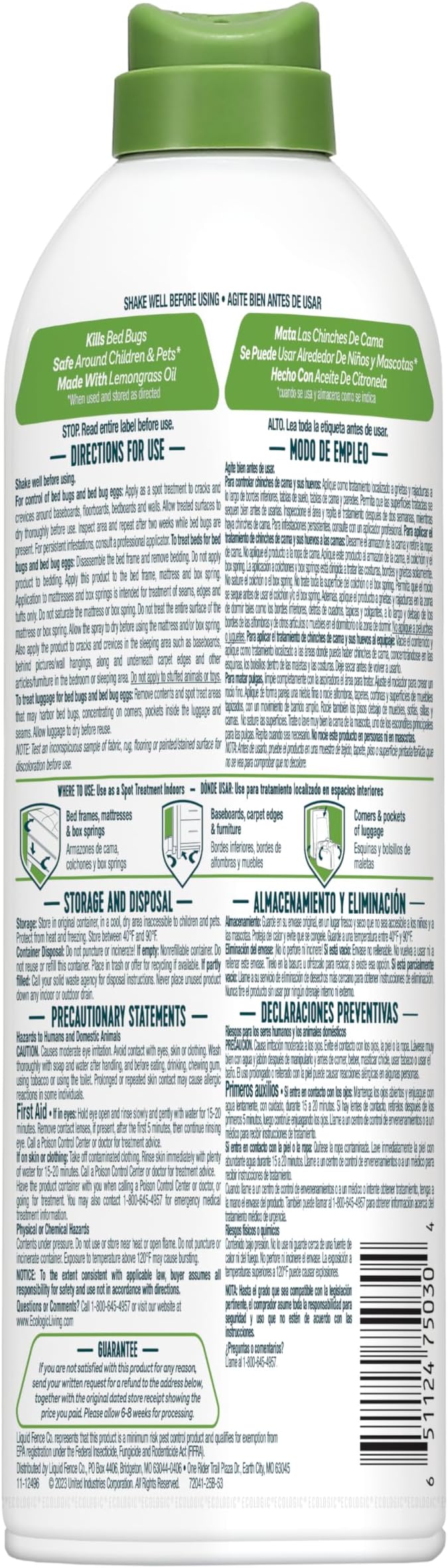 Ecologic Bed Bug Killer Aerosol 14 Ounces Aerosol Formula Made With Lemongrass Oil And Cornmint Oil For Use On Seams Edges And Tufts Of Mattresses Bed Frames Suitcases And More 12 Pack
