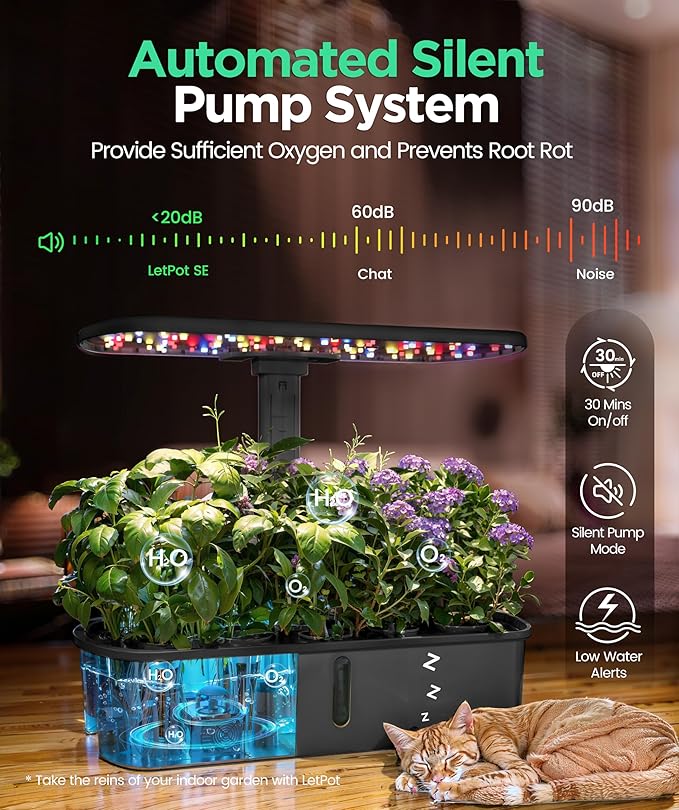 LETPOT LPH-Air Hydroponics Growing System Kits APP &amp WiFi Controlled Smart Indoor Garden with 24W Grow Light Full Spectrum 10 Pods Planter Indoor Gardening for Gifts Kitchen Vegetable (Black)