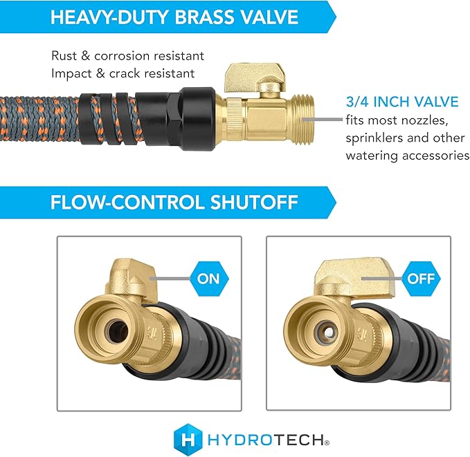 HydroTech 75 ft Expandable Garden Hose - Burst Proof &amp Lightweight Flexible Water Hose with Durable Reinfordced Latex Core &amp Solid Brass Fittings for Lawn Garden Car Washing