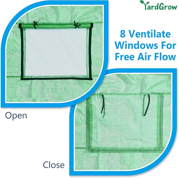 YardGrow 2-Doors Replacement Greenhouse Cover for Larger Walk in Outdoor Yard Plant Gardening Hot House Cover ONLY (12'x7'x7' Green)