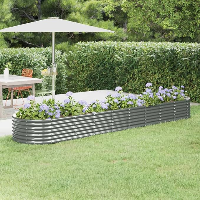 ZEYUAN Garden Raised Bed Planter Raised Beds Raised Planter Box Planters for Outdoor Plants Garden Beds Powder-Coated Steel 144.9x31.5x14.2 Gray