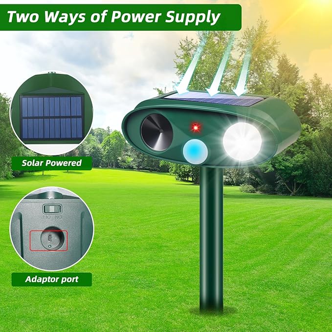 2Pack Solar Ultrasonic Animal Repellent Outdoor with Motion Detection&ampFlash LightUSB Rechargeable Waterproof Cat Repellent Outdoor Keep Deer Squirrel Rabbit Opossum Raccoon Away for Yard Garden L