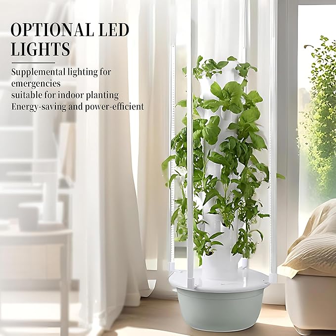Multi-Layer hydroponic Planting Tower 20/28/36-Plant Indoor hydroponic Tower hydroponics Water Tank and Pump LED Grow Lights for Vegetables Herbs and Strawberries Withlights-7Layer