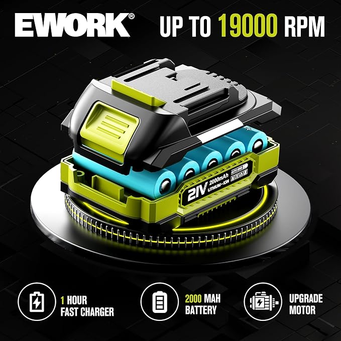 EWORK Lightweight Leaf Blower Cordless 21V 130CFM &amp 200MPH Mini Electric Leaf Blower with Battery and Fast Charger Battery Powered Small Blower for Jobsite Patio Cleaning Lawn Care