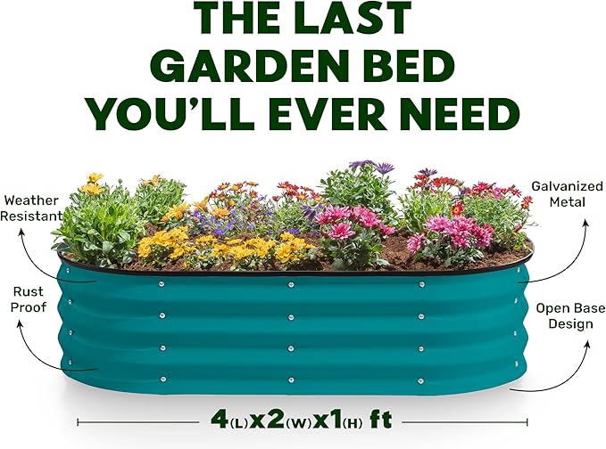 Plant &amp Plot Galvanized Raised Garden Beds Outdoor // 4×2×1 ft (2-Pack) Planter Raised Beds for Gardening Vegetables Flowers (Turquoise) // Large Metal Garden Box