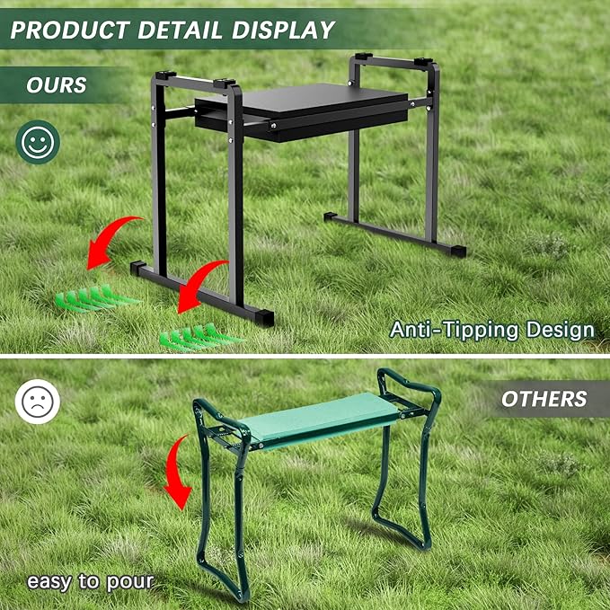 Garden Kneelers Seat Stable and Save Anti-Tipping Design 10.2 Wider Garden Kneeler and Seat with Handle Heavy Duty Gardening Stool for Seniors Gardening Weeding Bench for Gardeners Parents - Black