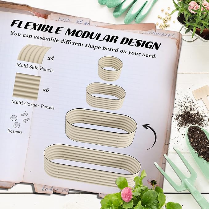 6.5' Galvanized Raised Garden Bed Kit Elevated Metal Planter Box for Flowers Herbs and Vegtables Cream 0.6mm Steel