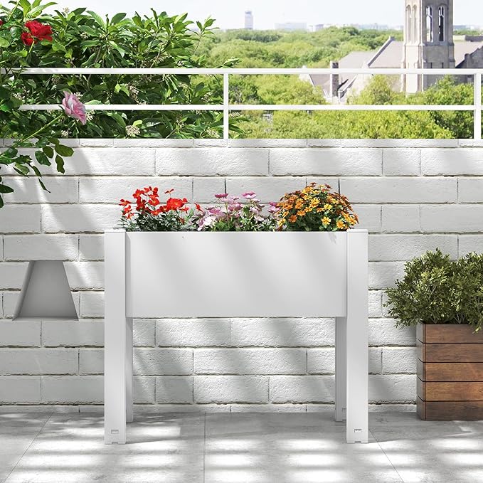 Giantex Raised Garden Bed with Legs Self-Watering Planter Box with Water Level Indicator Drainage Hole &amp Detachable Space Dividers Outdoor Plant Container for Flower Vegetable Fruit Herb