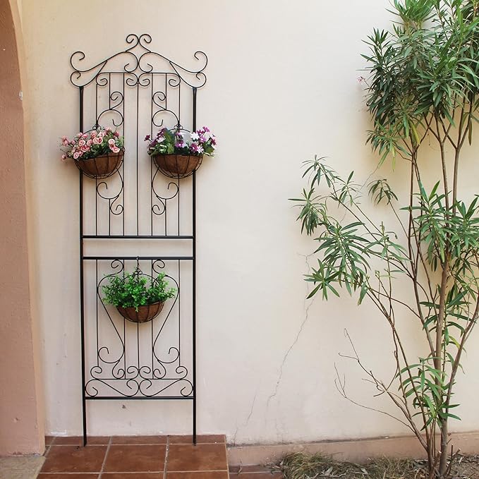 1 Pack Trellis for Climbing Plants 82.7 H x 26.7 W Tall Garden Trellis Wrought Iron Heavy Scroll Metal Decoration Lawn Patio for Rose Clematis Ivy Weather Resistant
