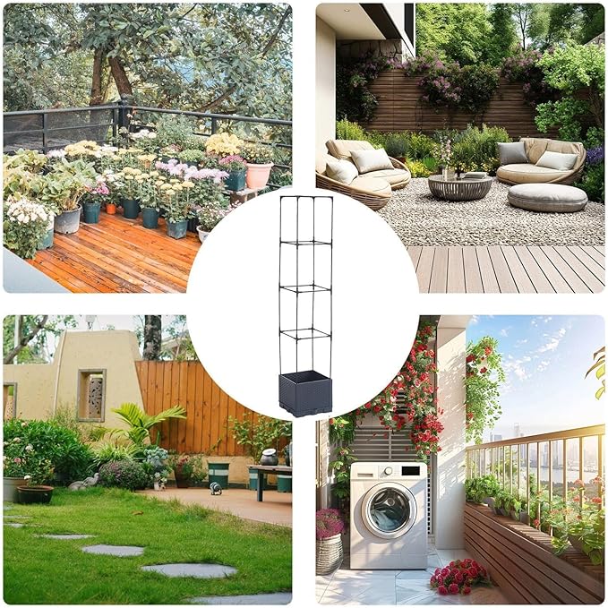 Planter with Trellis - with Trellis Vertical Support Pots - Outdoor Vine Flower Garden Planterfor Tomato Cucumber Pea Grape Vines Vegetable Flower Fruit Potted Indoor