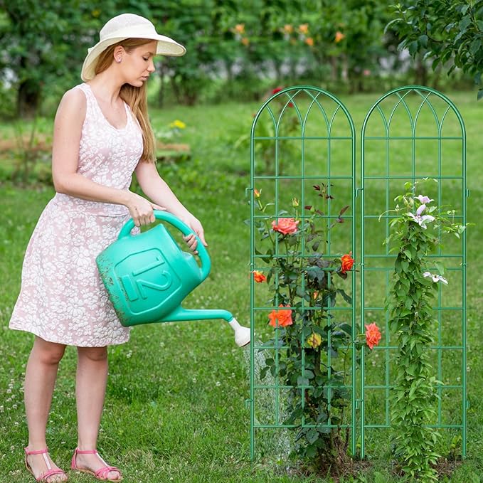 SUNYRISY 4Pack Metal Garden Trellis for Climbing Plants Outdoor 59x16in Metal Plant Support for Flowers Tomato Cucumber Rose Vegetable Garden Courtyards Lawns Decoration Green