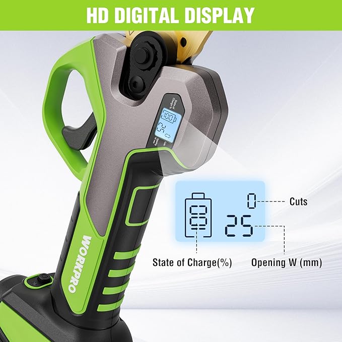 WORKPRO 12V Electric Pruning Shears Battery Powered Pruning Shears Cordless Tree Pruner 1.2 Inch Cutting Diameter Branch Cutter Gardening Scissors with 2 Pack Rechargeable Battery and Fast Charger