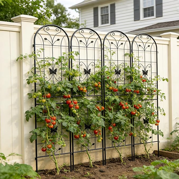 4 Pack Large Garden Trellis 86.7 H x 19.7 W Heavy Duty Rustproof Black Iron Plant Trellis for Potted Plant Support Metal Climbing Rose Trellis Vine Vegetable Cucumber