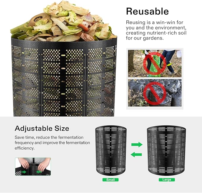 VIVOSUN 220 Gallon Outdoor Compost Bin Expandable Composter Easy to Setup &amp Large Capacity for Backyard Lawn (Black with Gloves) (Pack of 2)