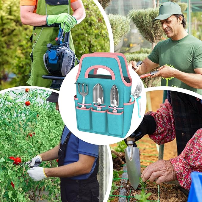 Gardening Tool Kit - Rake Gloves Pruner with Trowel | Garden Hand Tool Set with Tote | for Indoor Outdoor Lawn Backyard Patio Balcony Greenhouse