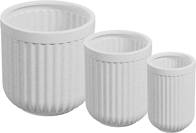 Beuta Large Planters for Outdoor Plants - Set of 3 15/18/20 Inches - USA Made - Outdoor Planters for Porch - Tall Planter for Outdoor &amp Indoor Plants | Large Indoor Plant Pot - Limewash