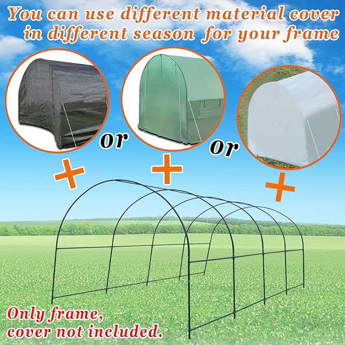 Strong Camel Greenhouse Replacement Frame for 16' X 7' X 7' Larger Hot Garden House  Support Arch Frame Climbing Plants/Flowers/Vegetables (16' X 7' X 7')