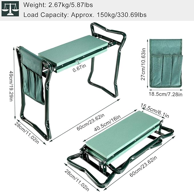 Moclever Garden Kneeler and Seat - Gardening Stool Bench Kneeling Pad with Handles - Foldable Stool for Ease of Storage - Thicken EVA Foam Pad Protect Knee with Tool Pouch for GardeningFishing