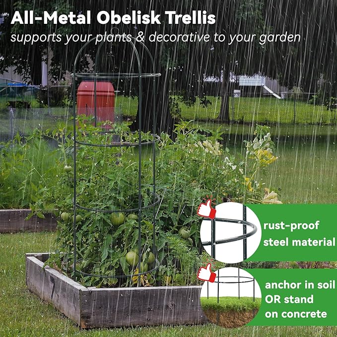 Large Trellis Garden Obelisk Trellis for Climbing Plants Outdoor 55 Metal Trellises for Tomato Cucumber Grape Clematis Rose Vine Support 4-Tier Heavy Duty Fit 25-Gallon Container Raised Bed