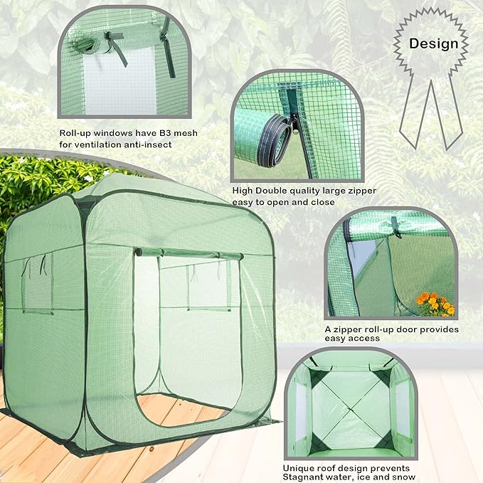 Porayhut Pop Up Greenhouse TentPortable X-Large Walk-in Flower House Indoor Outdoor Gardening Plant Sunshine Room with PE Mesh Cloth Cover for Protecting Plant from Cold Frost &amp Birds