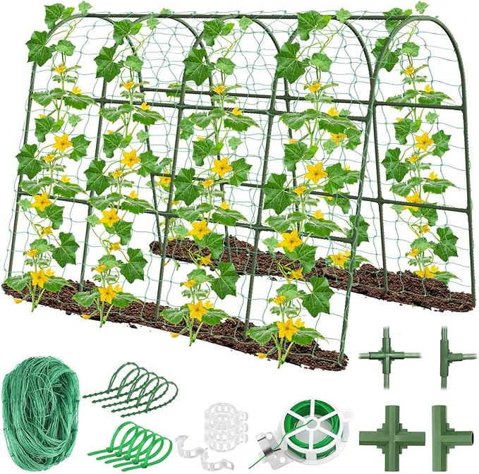 Cucumber Trellis for Raised Bed Garden U-Shape Arch Trellis for Climbing Plants Outdoor Metal Vegetables Trellis with Netting Garden Trellis for Cucumber Plants Sweet Pea Bean