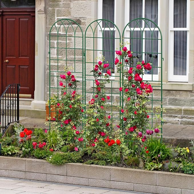 DoCred 4 Pack Garden Trellis for Climbing Plants 71 Inch Metal Plant Trellis for Plant Support Large Decorative Outdoor Trellis for Climbing Vegetable Flower Rose Vine Cucumber Green
