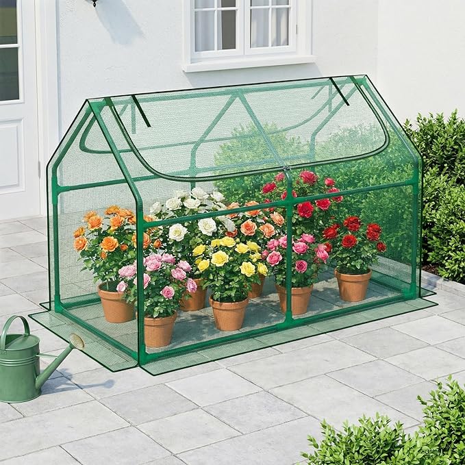 Superlele Mini Greenhouse for Outdoor 48x24x36In Portable Greenhouse with 2 Large Zipper Doors Reinforced Green PE Mesh Cover for Plant Protection and Winter Gardening Steady Steel Frame