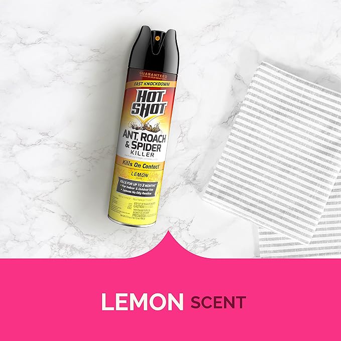 Hot Shot Ant Roach And Spider Killer 2-17.5 Ounce Aerosol Cans Lemon Scent Twin Pack