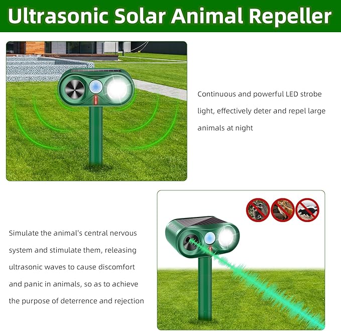 2026 Solar Animal Repellent Ultrasonic Outdoor Cat Repellent Solar Animal Repeller with Motion Sensor&ampLED Flashlight Deer Repellent Devices Repels All Animal Repellent OutdoorProtect Plants
