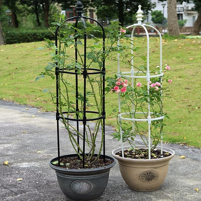 Garden Obelisk Trellis for Climbing Plants 2FT/3FT/4FT/5FT Rose Bush Round Trellis for Pots Rustproof Metal Plant Flower Trellises Thickened Tube Plant Tower Trellis for Clematis Vine Support Outdoor