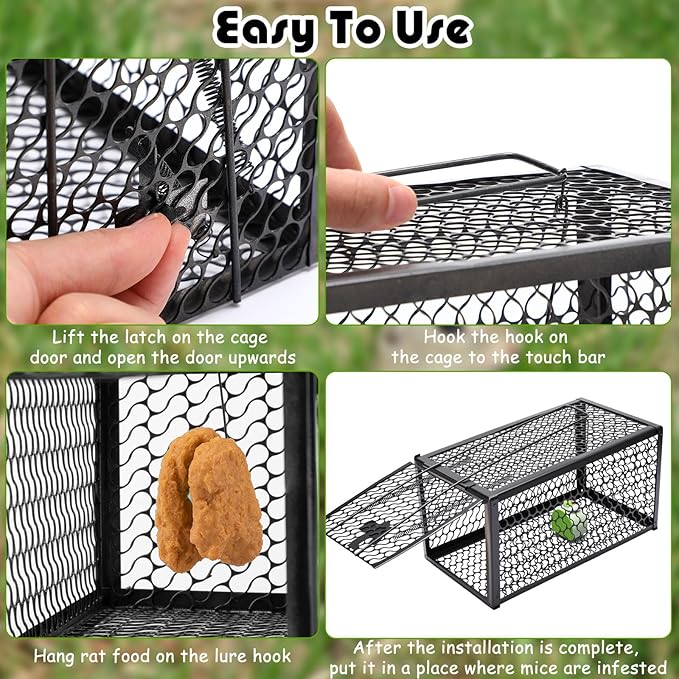 Qualirey 2 Pcs Humane Rat Trap Chipmunk Rodent Mouse Squirrel Trap 11 x 6 x 6 Inches Small Live Animal Mouse Voles Hamsters Live Cage Rat Cage for Mice Easy to Catch and Release Black
