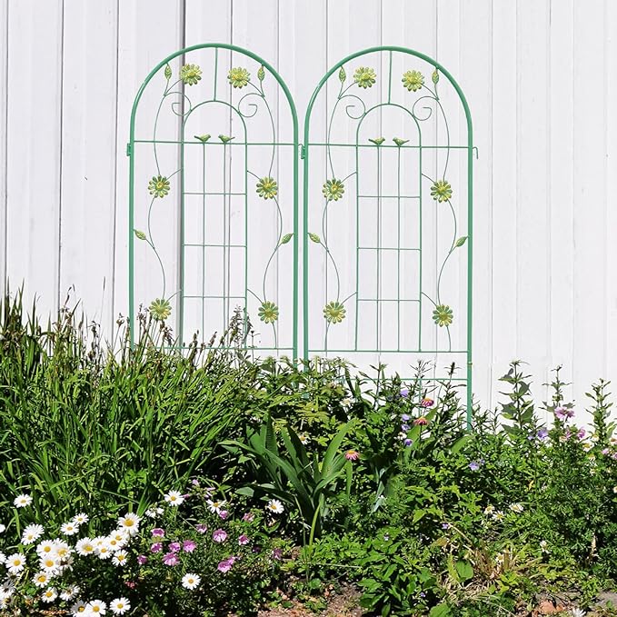 2 Pack Metal Garden Trellis 71 x 19.7 Rustproof Trellis for Climbing Plants Outdoor Flower Support Green