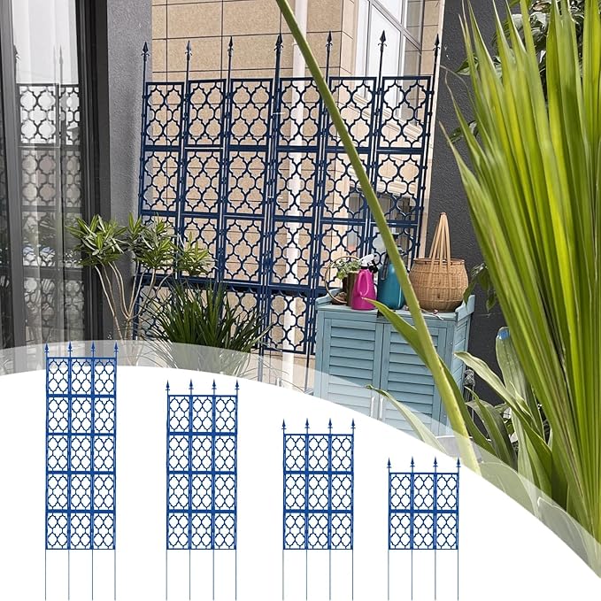LTSRLL Decorative Fence - 1.5m/4.9ft 1.9m/6.2ft 2.30m/7.5ft 2.7m/8.8ft Tall Garden Trellis - Vegetables/Flower Pot Stake for Climbing Plants Support(Blue85cmx190cm)