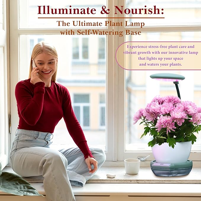 Indoor Garden Growing System Self-Watering Plant Base Smart Gardening System with 17W LED Grow Light &amp Auto Timer for Vegetables Herbs (No Seeds Pot Not Included)