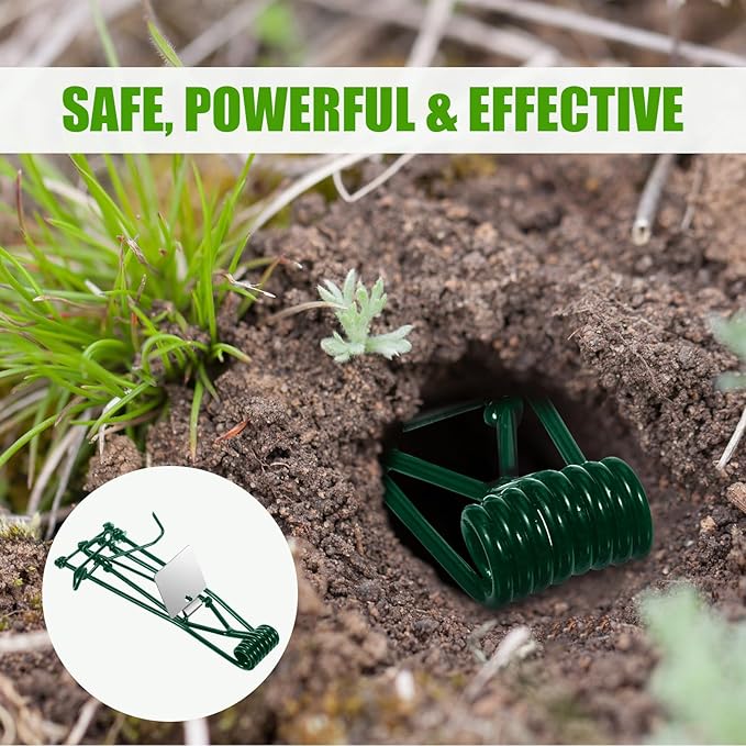 Metal Mole &amp Gopher Trap - Reusable Tactical Mole Gopher Killer Outdoor Vole Traps for Voles Gophers Rats Ground Moles - Yard Garden Lawn Protection Pack of 8 Green