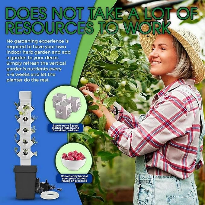 Hydroponic Tower for Garden Pot Moisturizing Pump/Timer/Adapter Cultivation Kit for Herbs Fruits and Vegetable Pots 24 Holes // 1 Piece