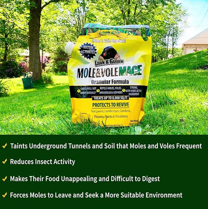 Nature's MACE Mole &amp Vole MACE – Yard &amp Garden Granules Castor Oil Formula Outdoor Use Plant &amp Pet Safe 352 Fl Oz (Pack of 1)