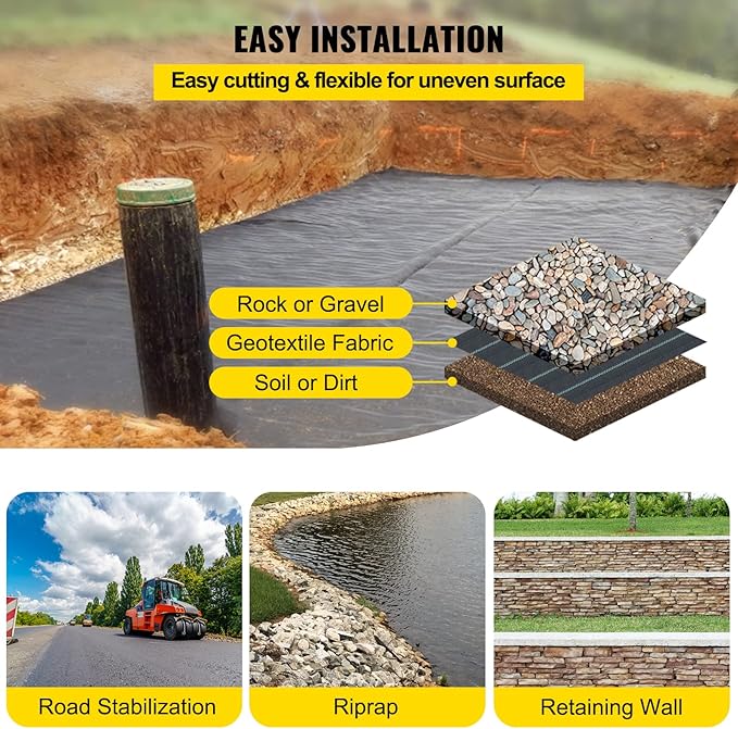 Happybuy Driveway Fabric 13x60ft Commercial Grade Landscape Fabric Garden Weed Barrier Fabric Heavy Duty Geotextile Fabric Underlayment Gravel Ground Cover Drainage Fabric Weed Mat Cloth