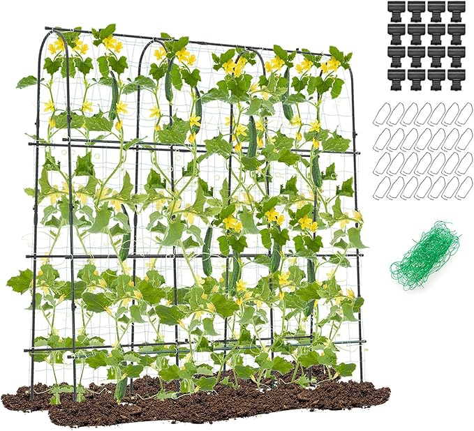 71” x 71” Trellis for Climbing Plants Outdoor U-Shaped Metal Garden Arched Trellis with Netting Sure-Clips &amp Ground Stakes Cucumber Trellis for Vegetable Fruit Flower Vine
