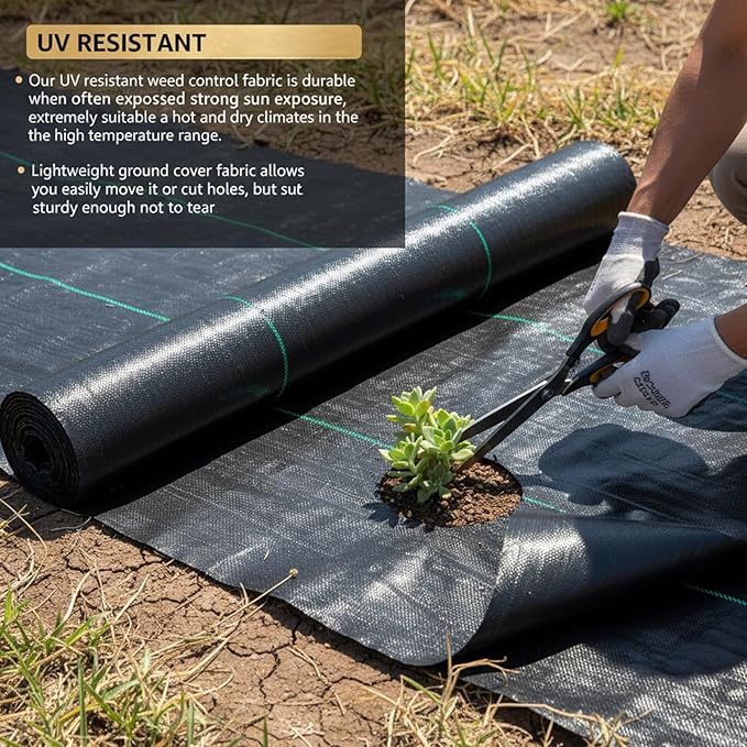 Geotextile Fabric Heavy Duty Weed Barrier Fabric Woven 1x20m Ground Cover for Garden Driveway &amp Yard Black..