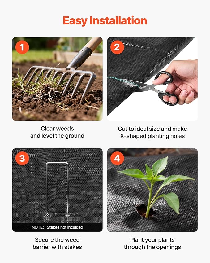 VEVOR Weed Barrier Fabric Heavy Duty 6x250FT 5oz Landscape Fabric Woven Weed Blocker Fabrics Garden Fabrics Weeds Barrier Weeds Control Ground Cover Geotextile Webbing Gardening Mat Black