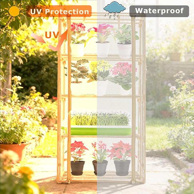 Mini Greenhouse for Indoor Outdoor Small Plastic Plant Green House 4-Tier Rack Stand Portable Greenhouses with Durable PVC Cover for Seedling 2.5x1.6x5.2 FT