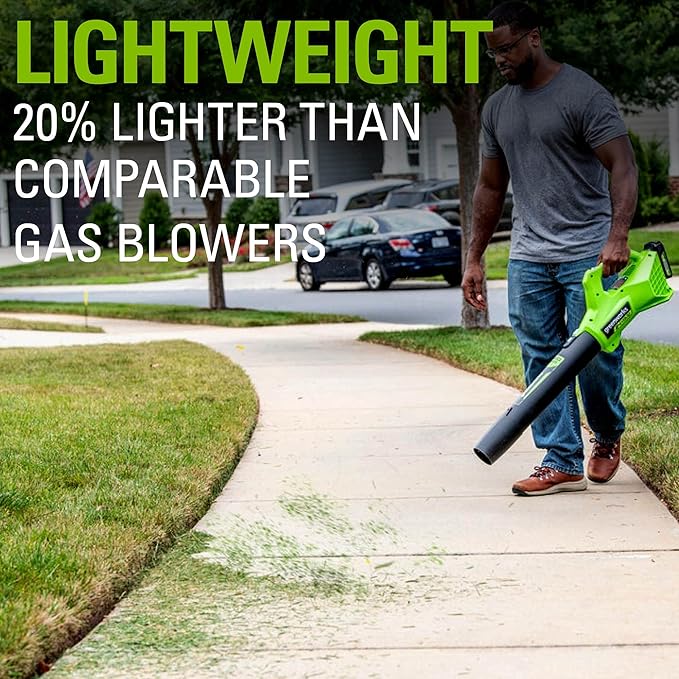 Greenworks 24V (90 MPH / 320 CFM / 200+ Compatible Tools) Cordless Axial Leaf Blower Battery and Charger Not Included