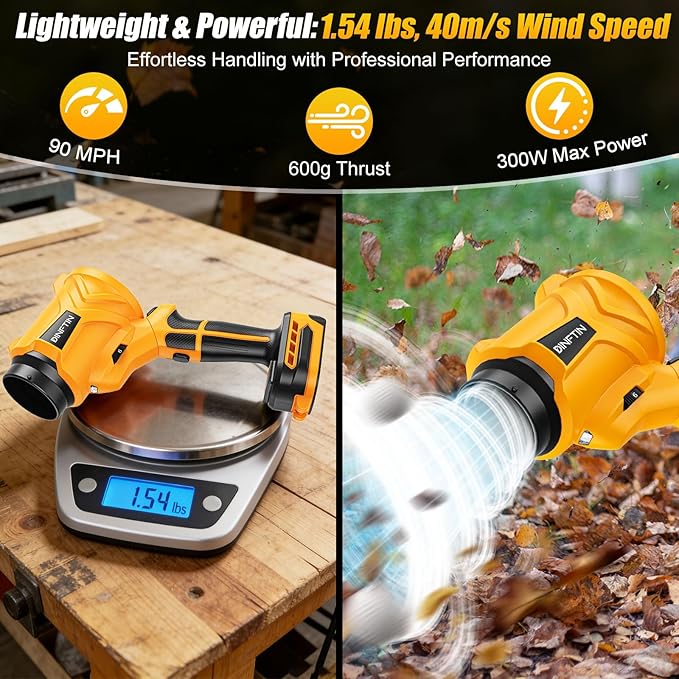 180° Rotatable Cordless Leaf Blower Compatible for DeWalt 20V Battery(Not Included) 90 MPH 6-Speed Handheld Blower with LED &amp Power Indicator Extended Nozzle for Lawn Garage Car Cleaning